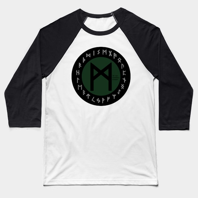 Green Mannaz Elder Futhark Rune | Viking | Pagan Symbol Baseball T-Shirt by DepicSpirit